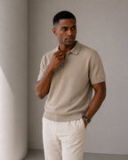 Zip Up Polo Shirt with Mesh Knit and Contrast Trim, Short Sleeve