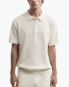 Zip Up Polo Shirt with Mesh Knit and Contrast Trim, Short Sleeve