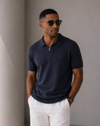 Zip Up Polo Shirt with Mesh Knit and Contrast Trim, Short Sleeve