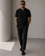 Zip Up Polo Shirt with Mesh Knit and Contrast Trim, Short Sleeve