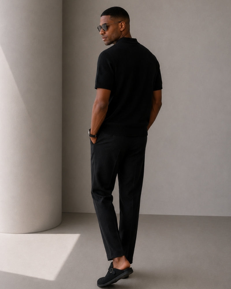 Zip Up Polo Shirt with Mesh Knit and Contrast Trim, Short Sleeve