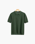 Zip Up Polo Shirt with Mesh Knit and Contrast Trim, Short Sleeve - Dark Green